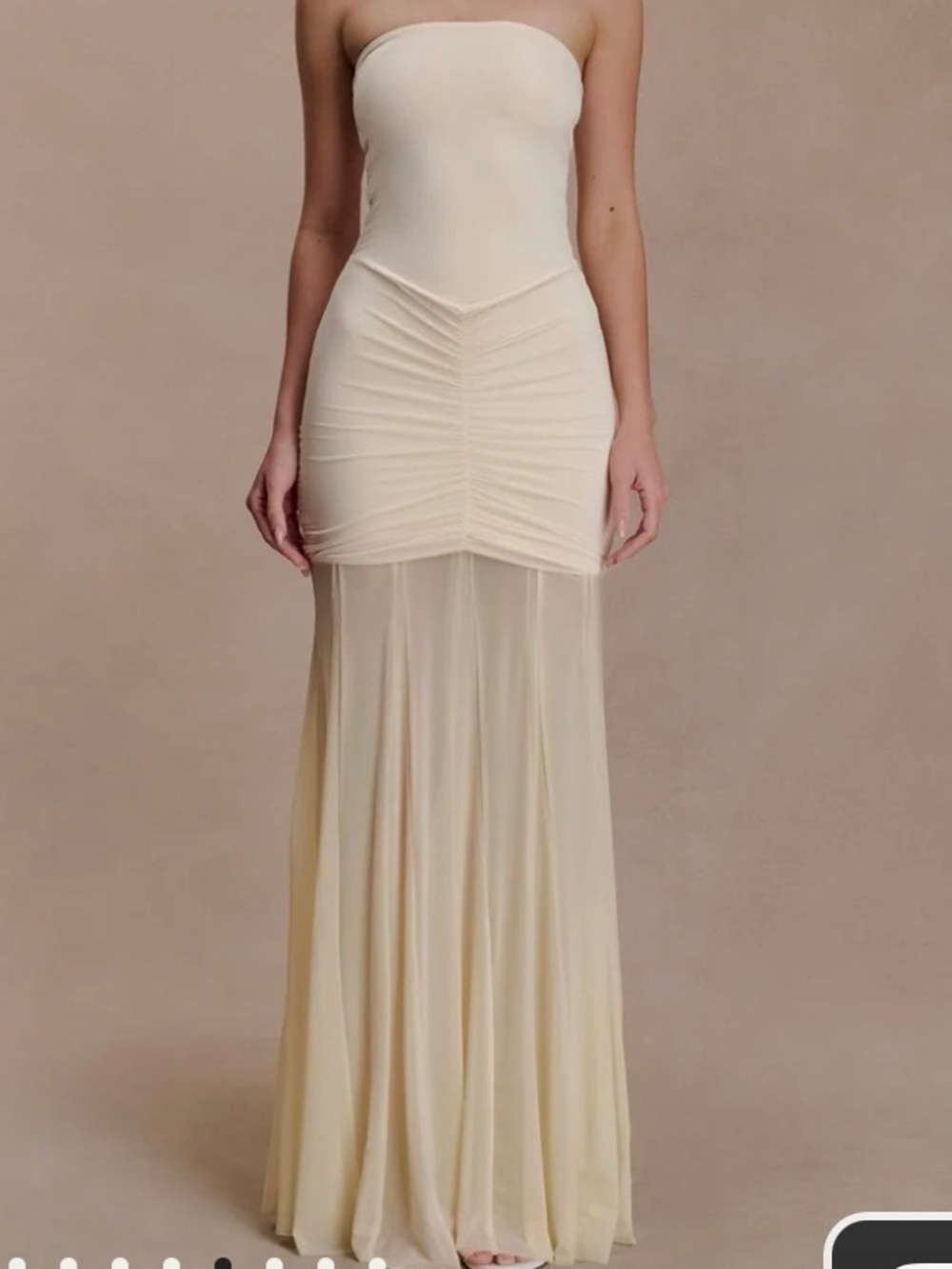 Strapless Ruched Sheer Maxi Dress - Cream #134